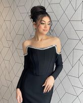 Off Shoulder Rhinestone Midi Bandage Dress