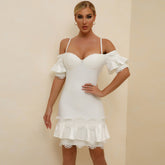 Strappy Short Sleeve Frill Mini Bandage Dress