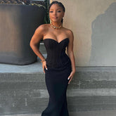 Strapless Sleeveless Maxi Striped Bodycon Dress