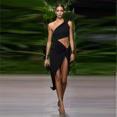 One Shoulder Sleeveless Side Slit Maxi Bodycon Dress ZNSBA926