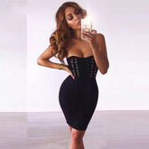 Strapless Sleeveless Metal Studded Mini Bandage Dress