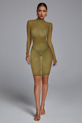 High Neck Long Sleeve Distinctive Mini Dress FP210313