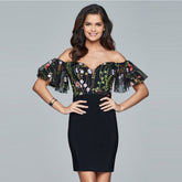 Off Shoulder Short Sleeve Printed Mini Bandage Dress HT0310