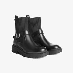 Buckle Design Knitted Tube Chelsea Boots