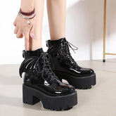 Halloween British Style Thick Heeled Patent Leather Martin Boots