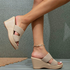 Flyknit Material Open Toe Slope Heel Sandals