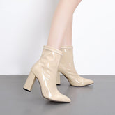 Chunky Heeled Sleeve Patent Leather Short Boots