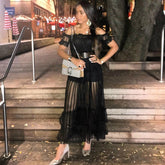 Off Shoulder Short Sleeve Lace Maxi Bodycon Dress K1962