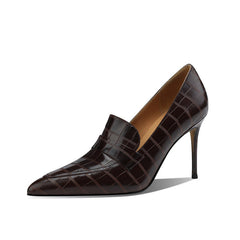 Gloria Brown Pointed Toe Loafer Heels