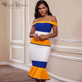 Off Shoulder Short Sleeve Fishtail Over Knee Bandage Dress
