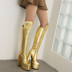 Ginny Platform Gold Knee High Boots
