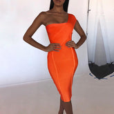 One Shoulder Asymmetrical Over Knee Bandage Dress