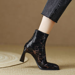 Hafsa Snakeskin Square Toe Ankle Boots