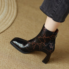 Hafsa Snakeskin Square Toe Ankle Boots
