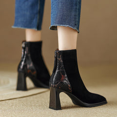 Hafsa Square Toe Snakeskin Ankle Boots