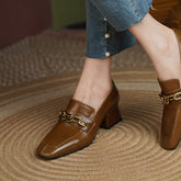 Carlee Genuine Leather Heeled Loafers with Chain