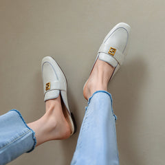 Elin Beige Flat Mules