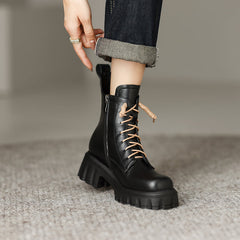Haley Black Lace up Platform Boots