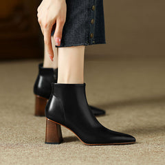 Halle Black Pointed Toe Block Heel Boots