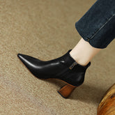 Halle Black Pointed Toe Block Heel Boots