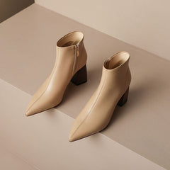 Halle Pointed Toe Nude Heel Boots