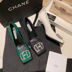 Giada Rhinestone Block Heels Black