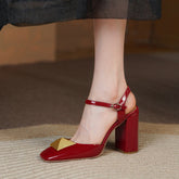 Caitlin High Chunky Heel Ankle Strap Pumps