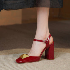 Caitlin High Chunky Heel Ankle Strap Pumps