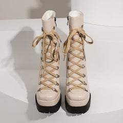 Fay Lace up Beige Platform Boots
