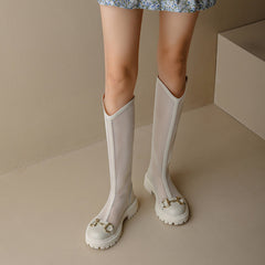 Ember White Womens Mesh Knee High Boots