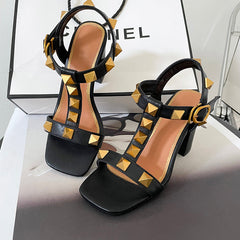 Ezra Studded Black Chunky Heel Sandals