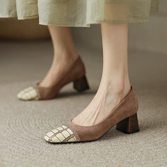 Faye Embellished Square Toe Heels Tan