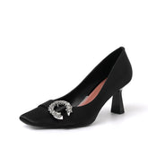 Greta Black Satin Heels