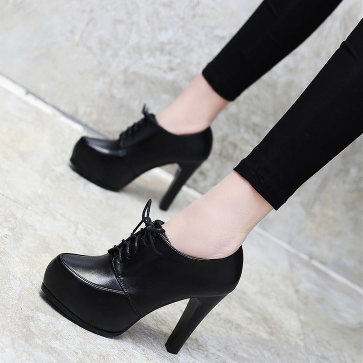 Classic Black Platform Lace-Up Heels - Timeless Elegance Meets Modern Lift