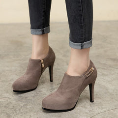High Heel Suede Waterproof Side Zipper Women's Shoes