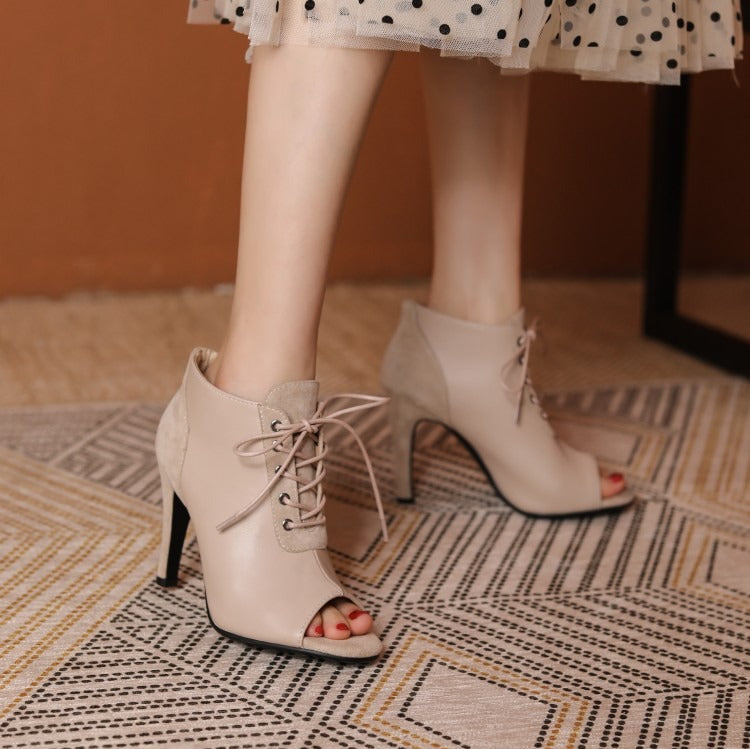 Chic Lace-Up Peep-Toe Ankle Booties - Contemporary Elegance for Every Occasion