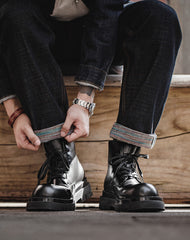 British Workwear Leather Derby High-Top Unisex Thick-Soled Boot