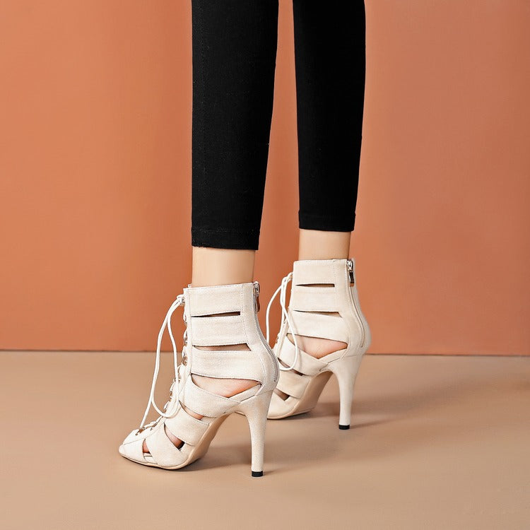Strappy Lace-Up Gladiator Heel Booties - Bold Elegance for Any Occasion