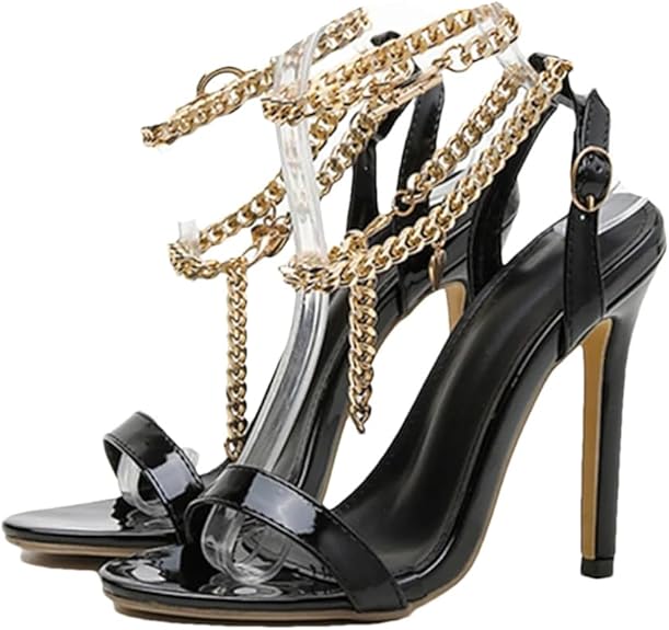 Metal Heart-Shaped Chain Stiletto Heels