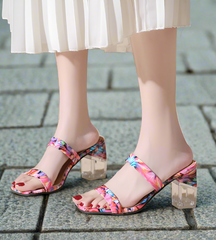Chunky Heel Peep Toe PU Sandals