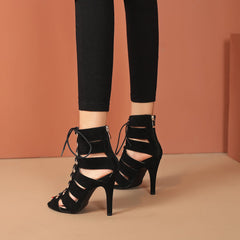 Strappy Lace-Up Gladiator Heel Booties - Bold Elegance for Any Occasion