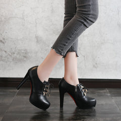 Chic Black Platform Heels with Decorative Chains - Edgy Sophistication for the Modern Woman