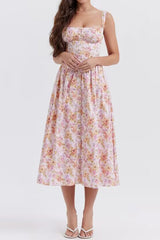 Strappy Sleeveless Printed Midi Bodycon Dress