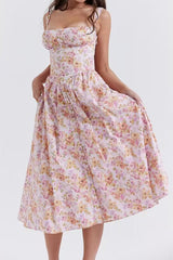 Strappy Sleeveless Printed Midi Bodycon Dress