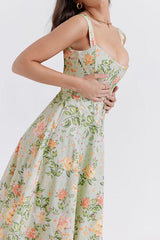 Strappy Sleeveless Floral Midi Bodycon Dress