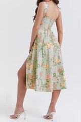 Strappy Sleeveless Floral Midi Bodycon Dress