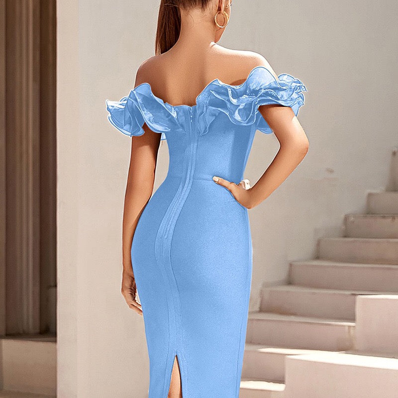 Off Shoulder Pleated Midi Backless Bodycon Dress Boozora Off Shoulder Pleated Midi Backless Bodycon Dress Boozora