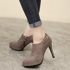 High Heel Suede Waterproof Side Zipper Women's Shoes