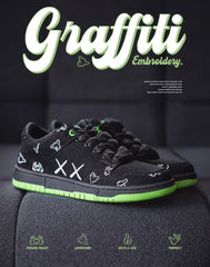 Embroidered Graffiti Contrasting Color Sports Men's Casual Shoes