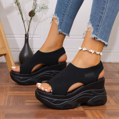 Knit Cutout Platform Sandals